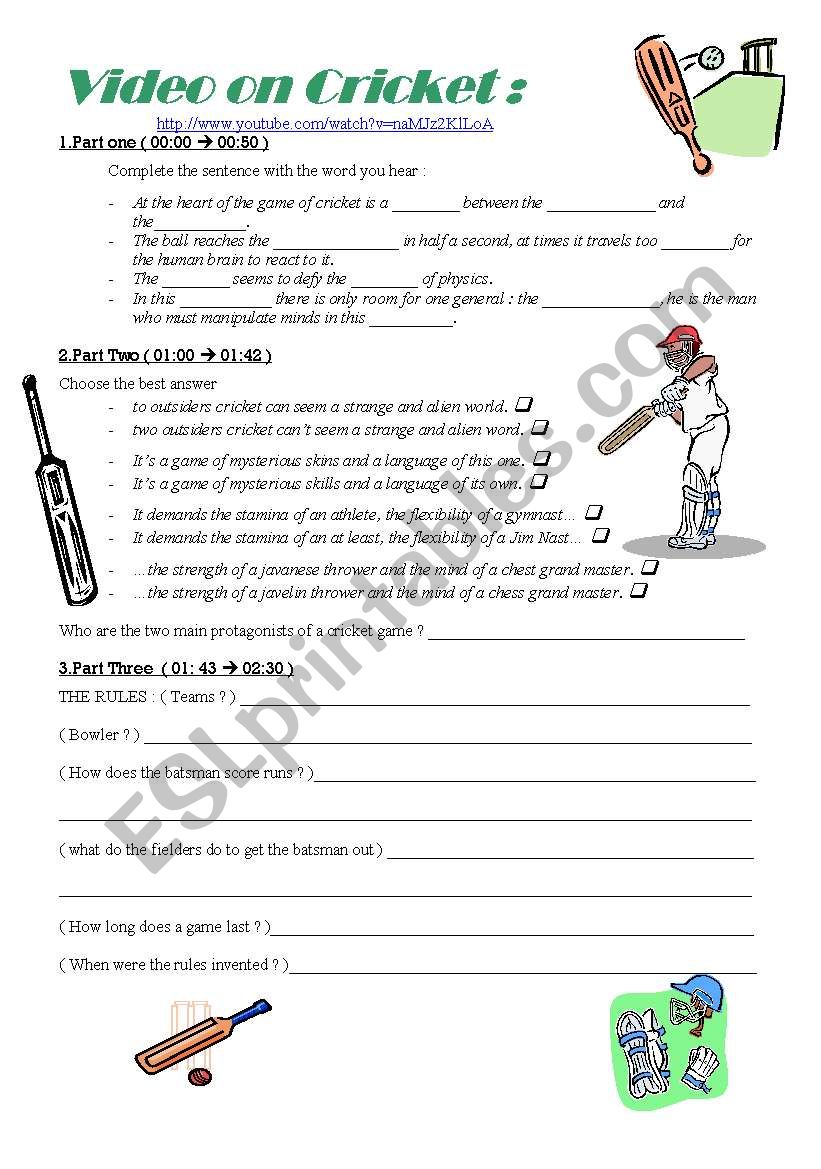 VIDEO ON CRICKET + KEY worksheet