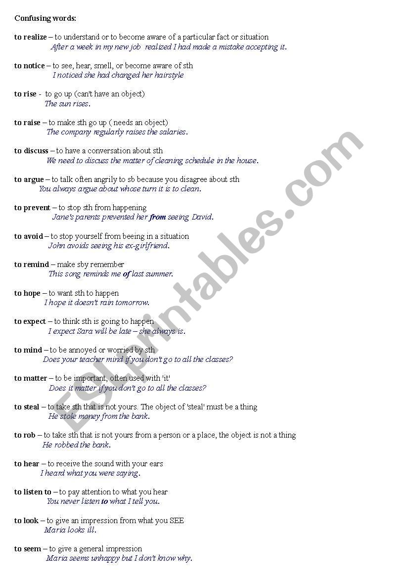 Confusing words worksheet