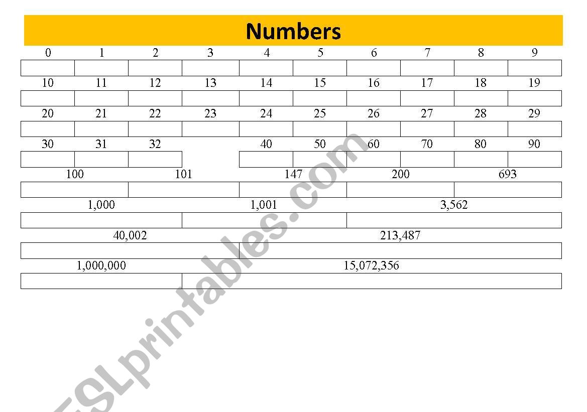 Numbers worksheet