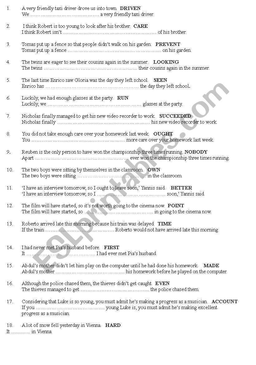 Transformations worksheet