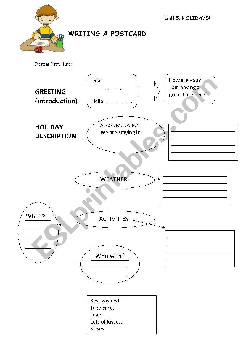 Writing a postcard worksheet