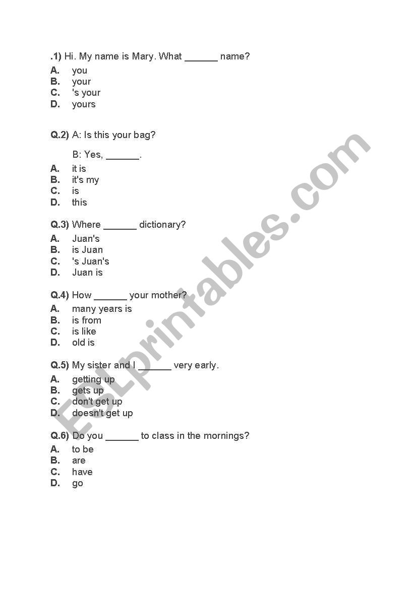 General Test worksheet