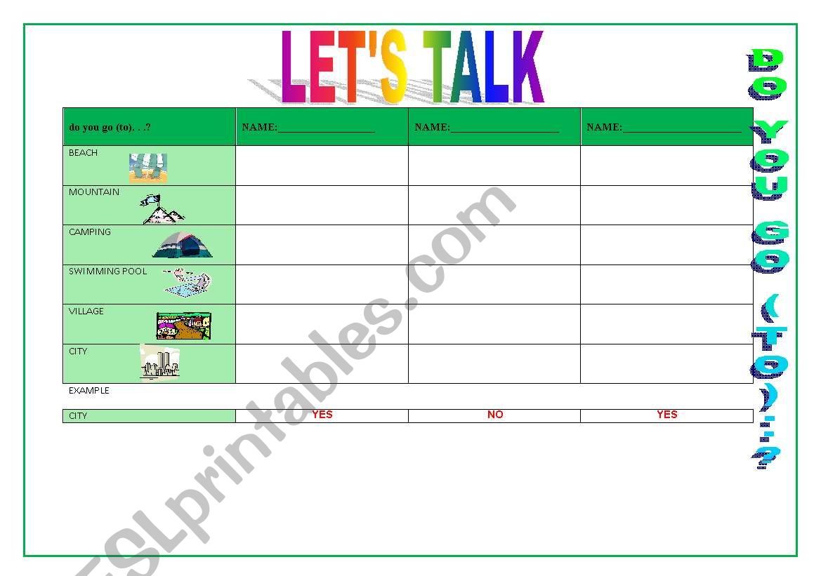 HOLIDAYS SPEAKING IN GROUPS CHART