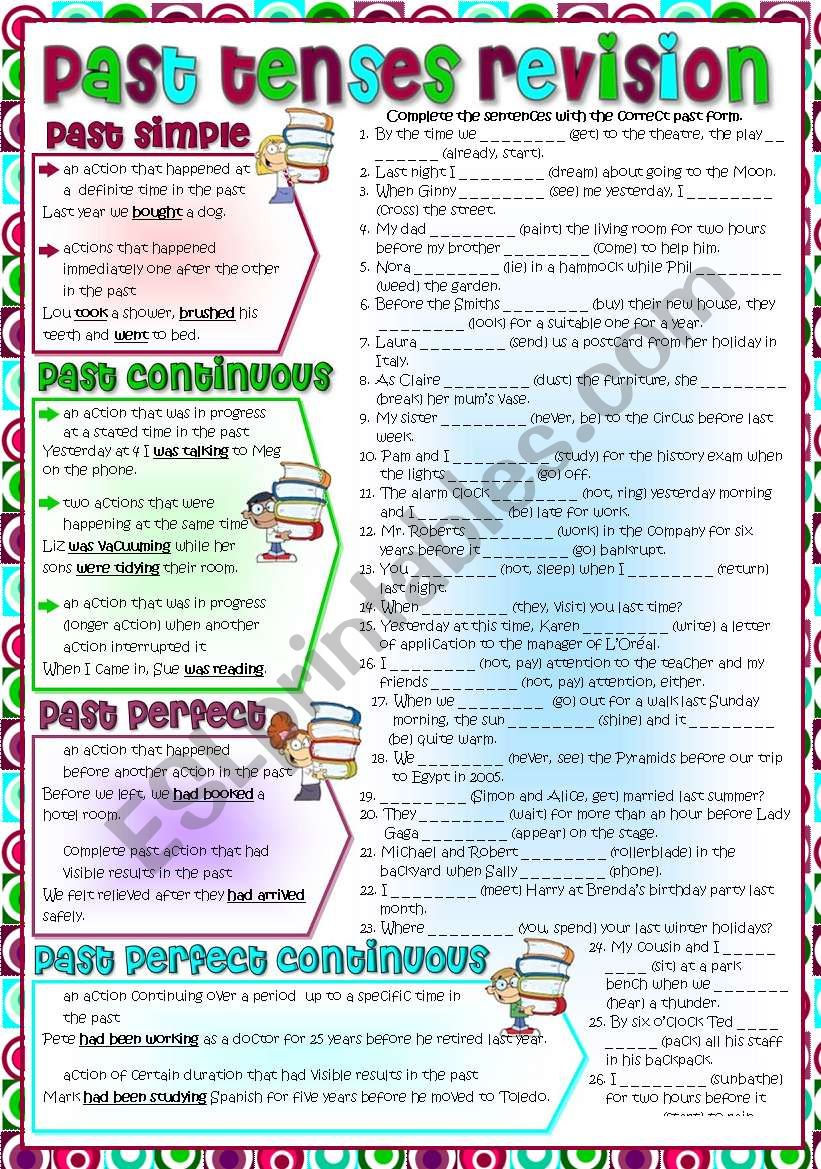 Mixed Past Tenses Revision (Greyscale + KEY included)