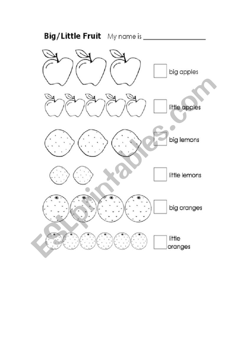 big or small fruit worksheet