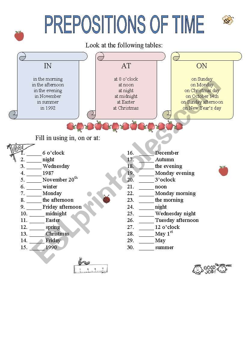 Prepositions of time (1) worksheet