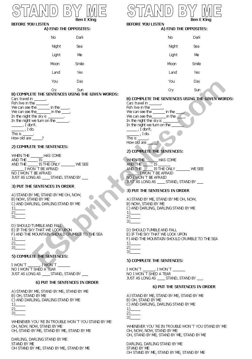 Song Stand by Me worksheet