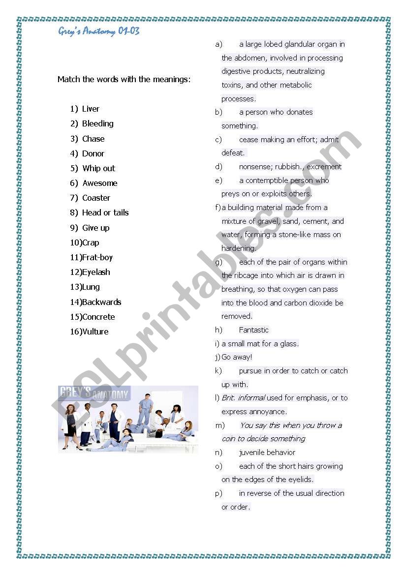GREYÂ´S ANATOMY WORKSHEET s01e03