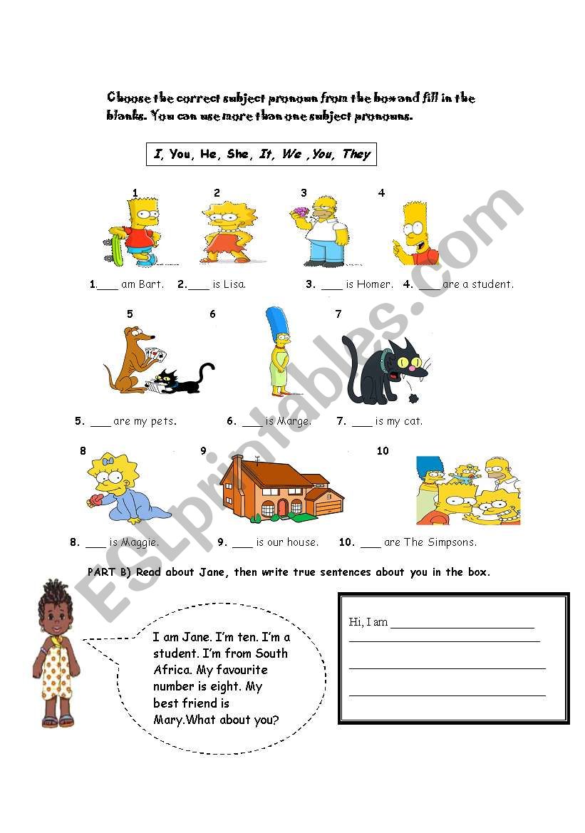 subject pronouns worksheet