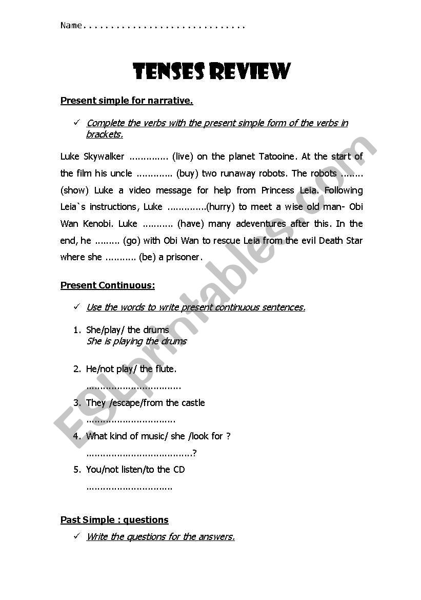 Tenses Review (present simple, continuous, and past)