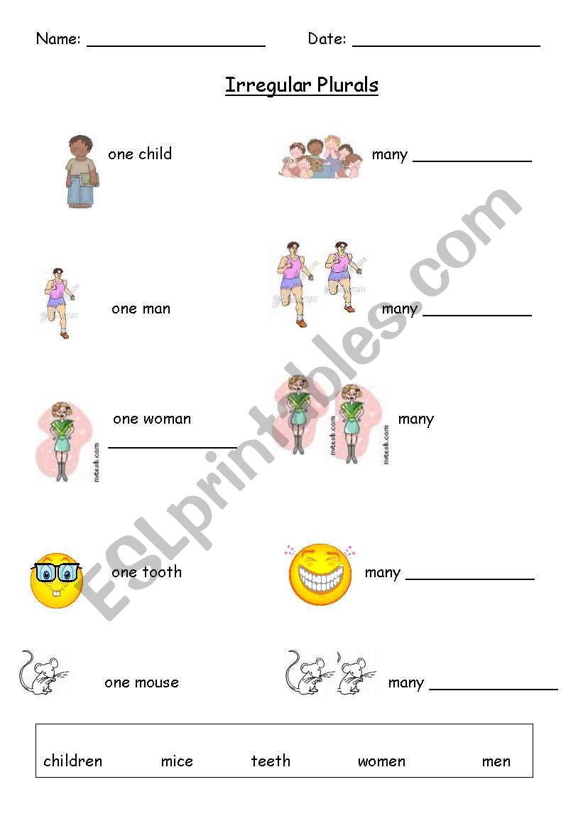 Irregular Plurals worksheet