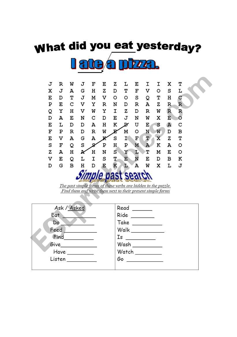 past tense puzzle worksheet