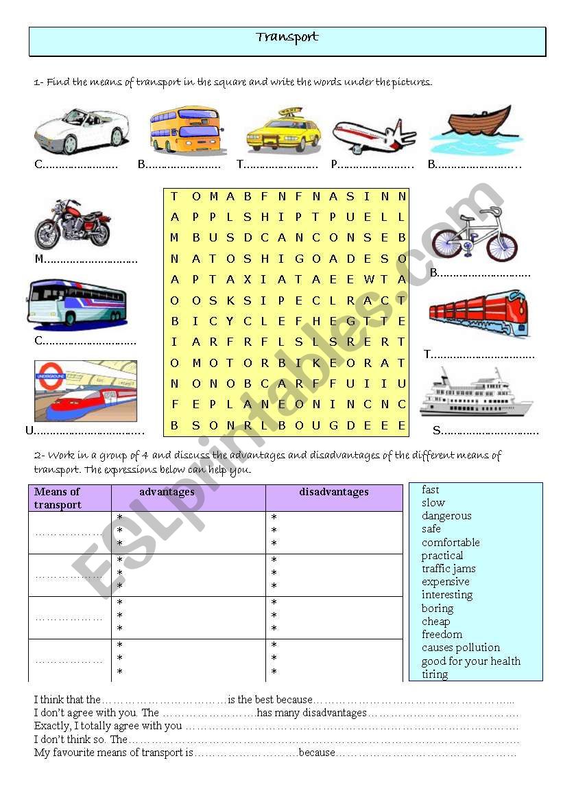 Means of transport worksheet