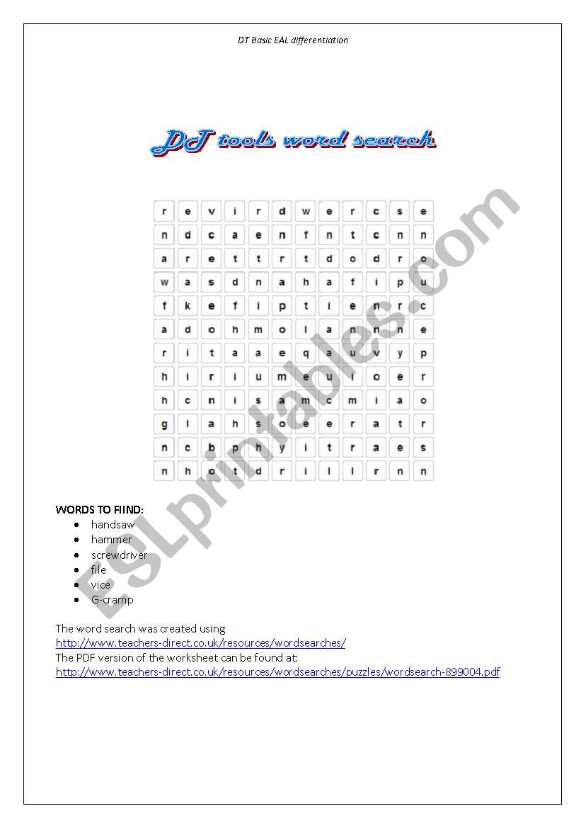 DT tools worksheet