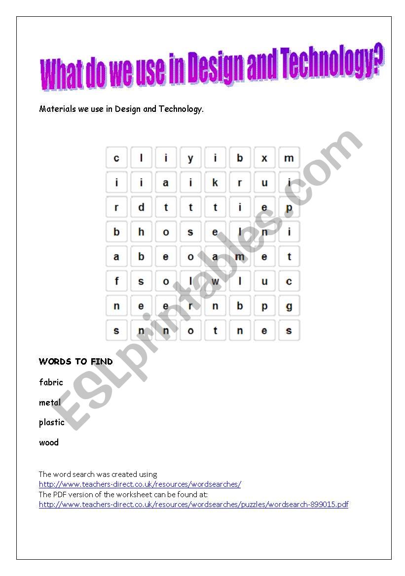 Materials we use in Design and Technology.