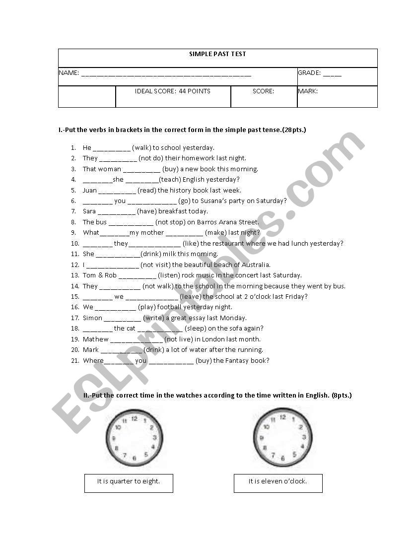 Simple Past tense worksheet