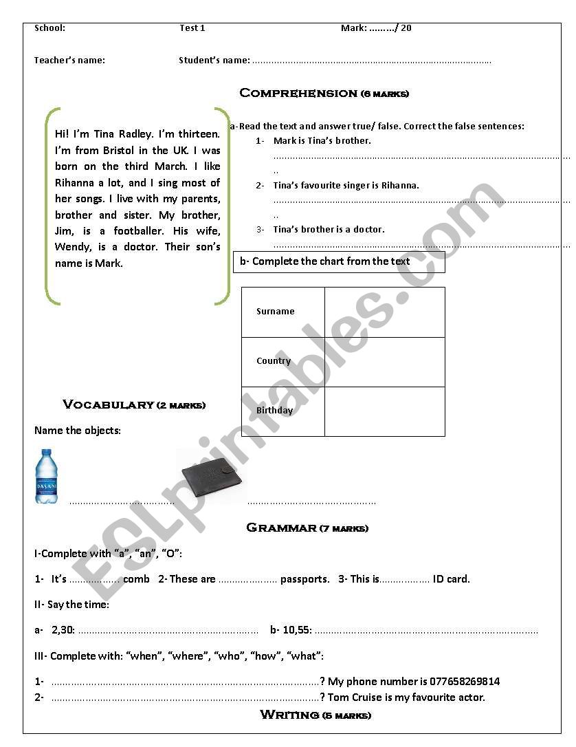 test worksheet