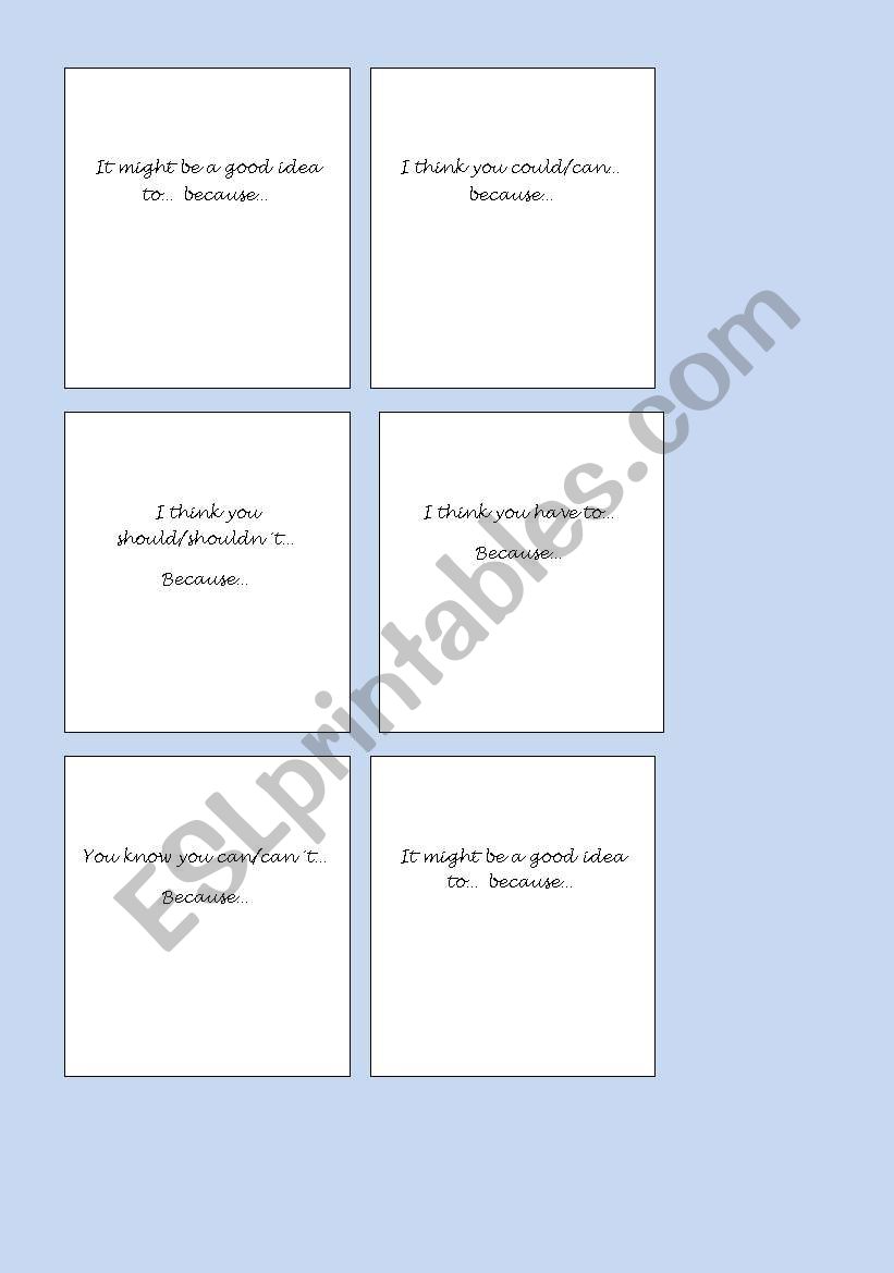 Modal verbs game worksheet