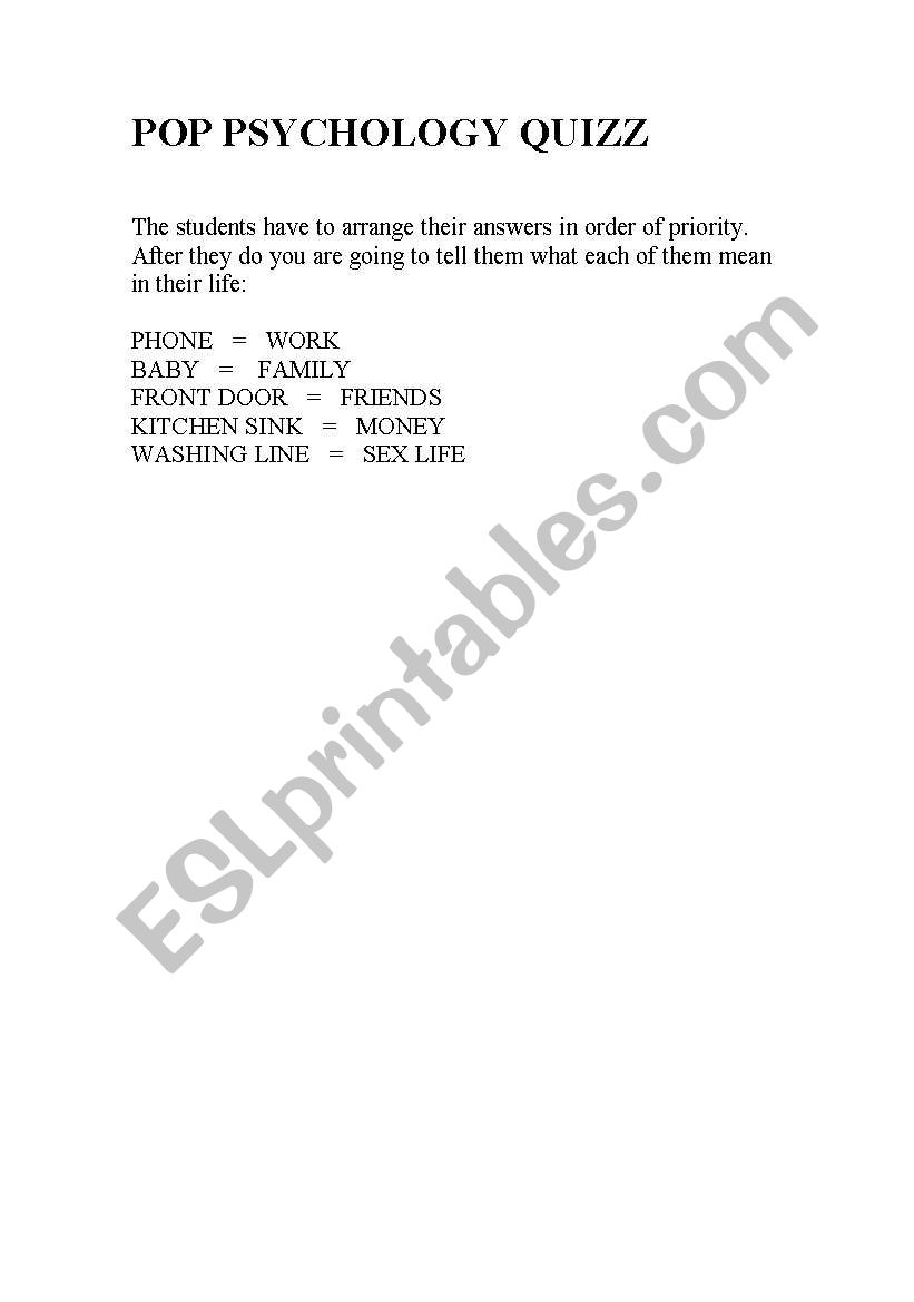 Pop Psychology Quiz worksheet
