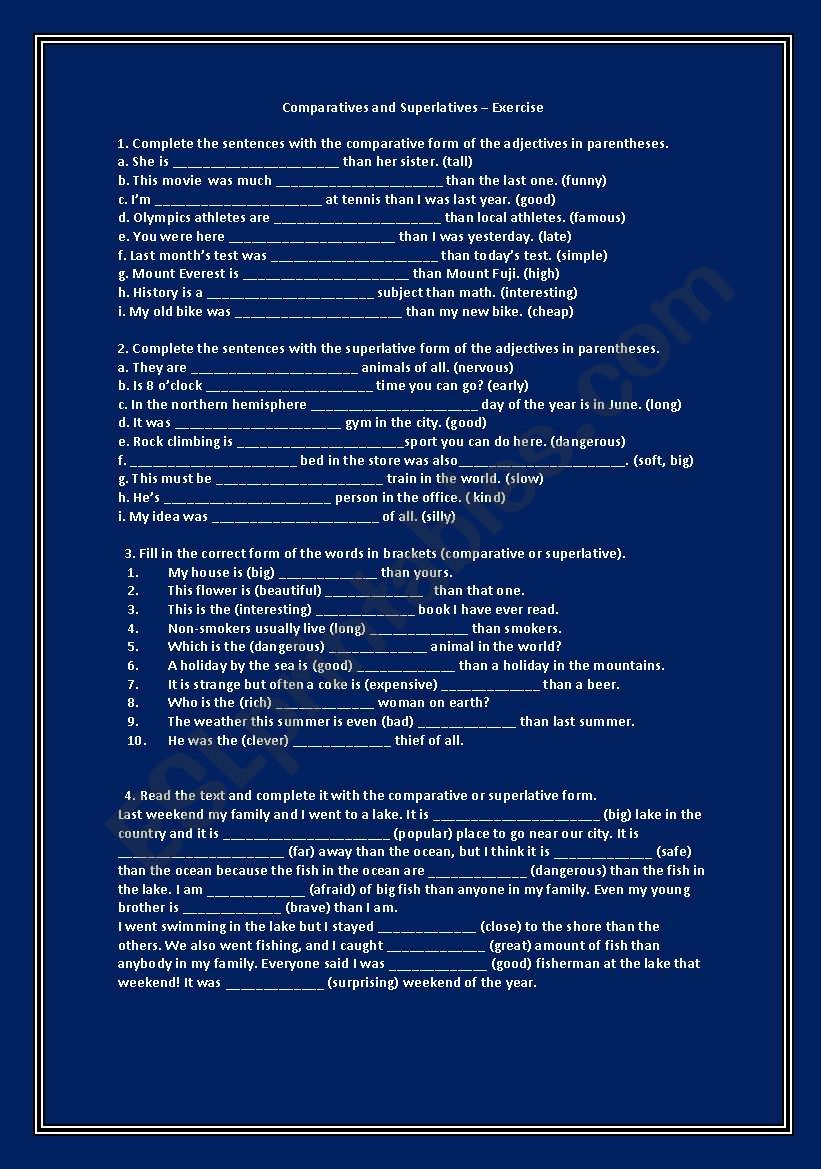 Worksheet on COMPARATIVES and SUPERLATIVES