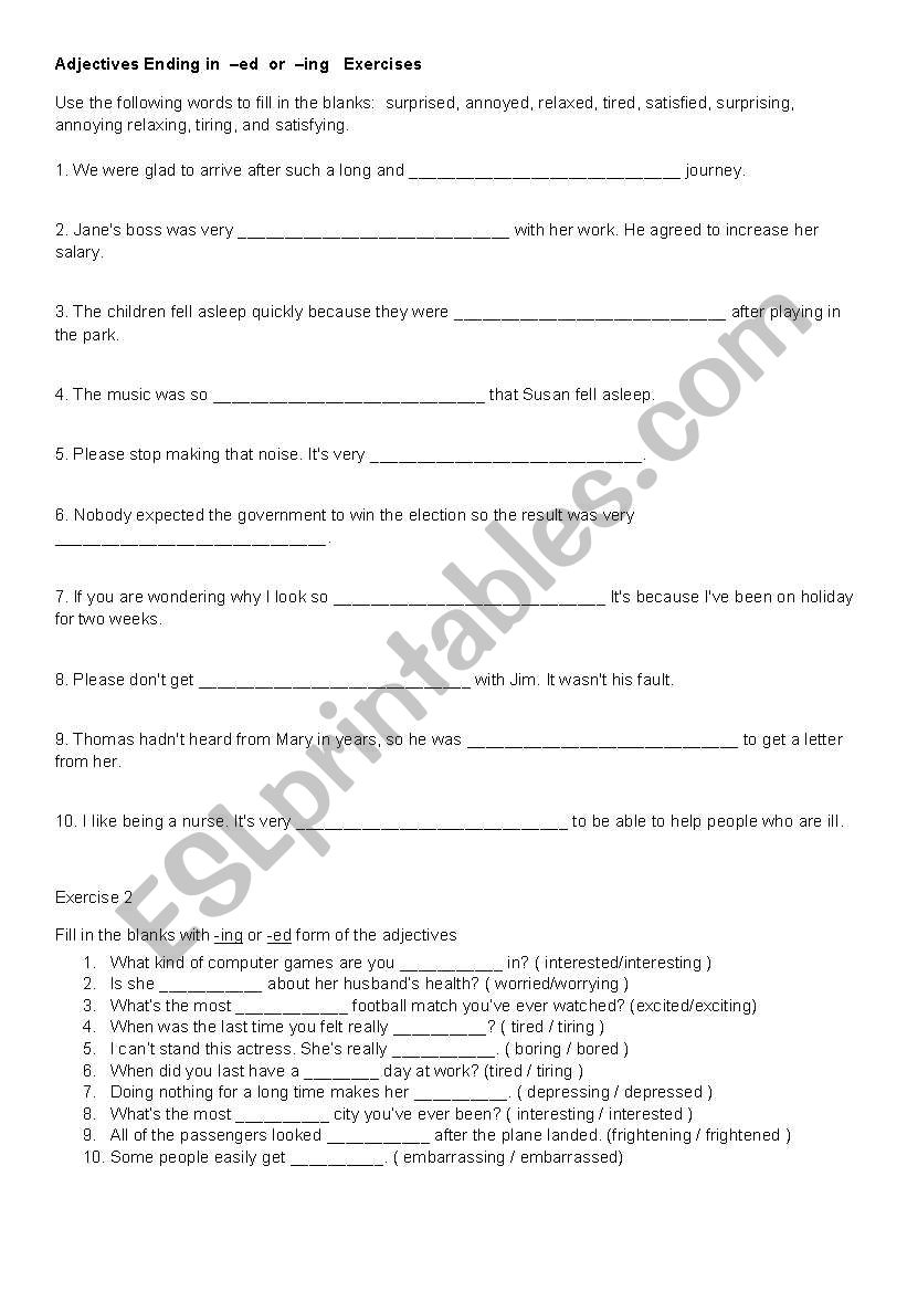 Adjectives Ending With  -ed  or  -ing  Exercises