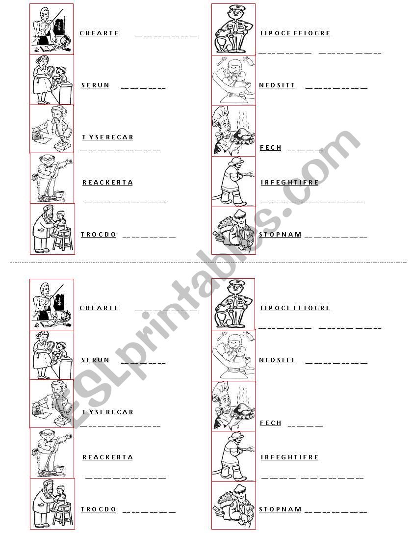 JOBS UNSCRAMBLE worksheet