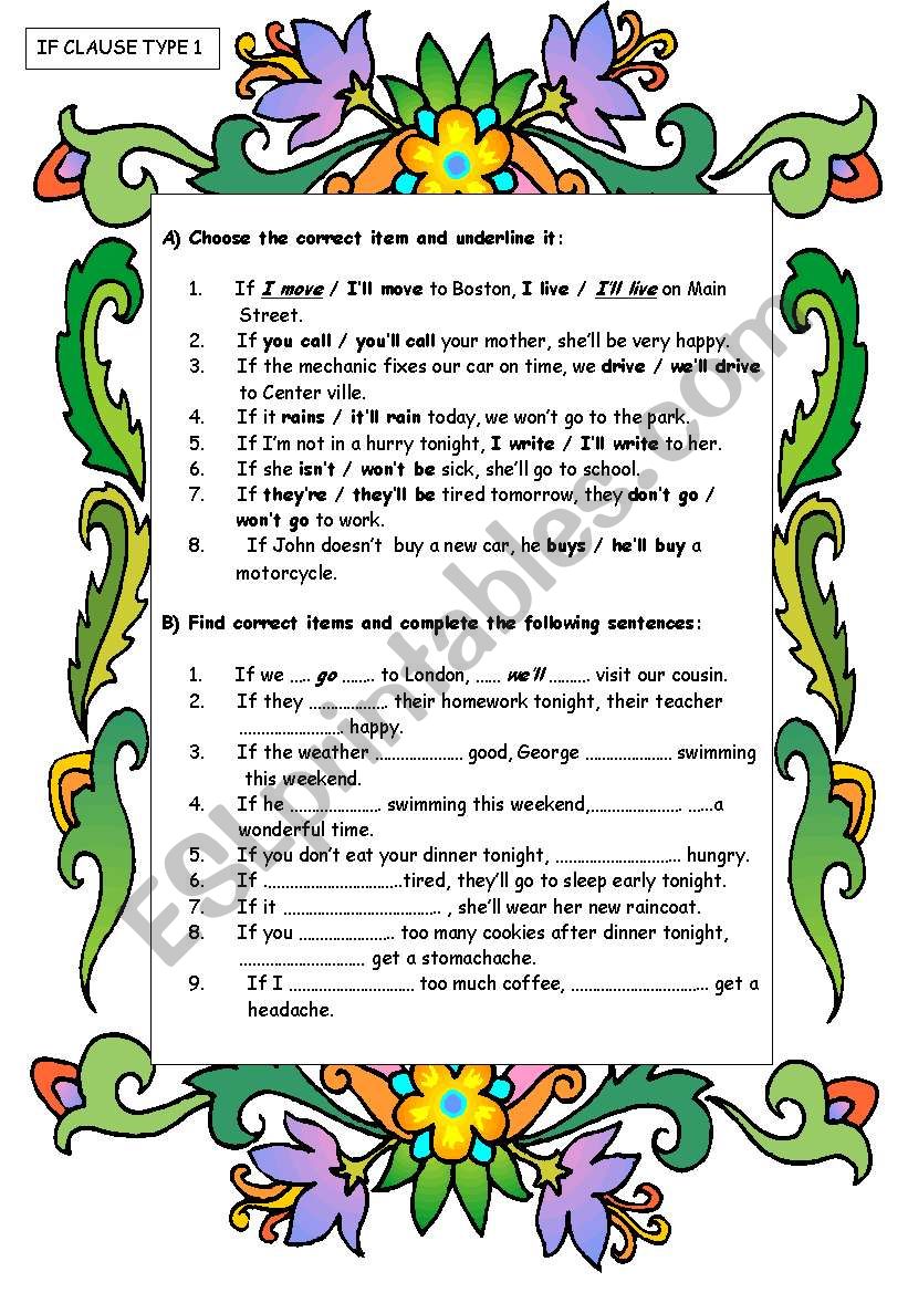 IF CLAUSE TYPE 1 worksheet