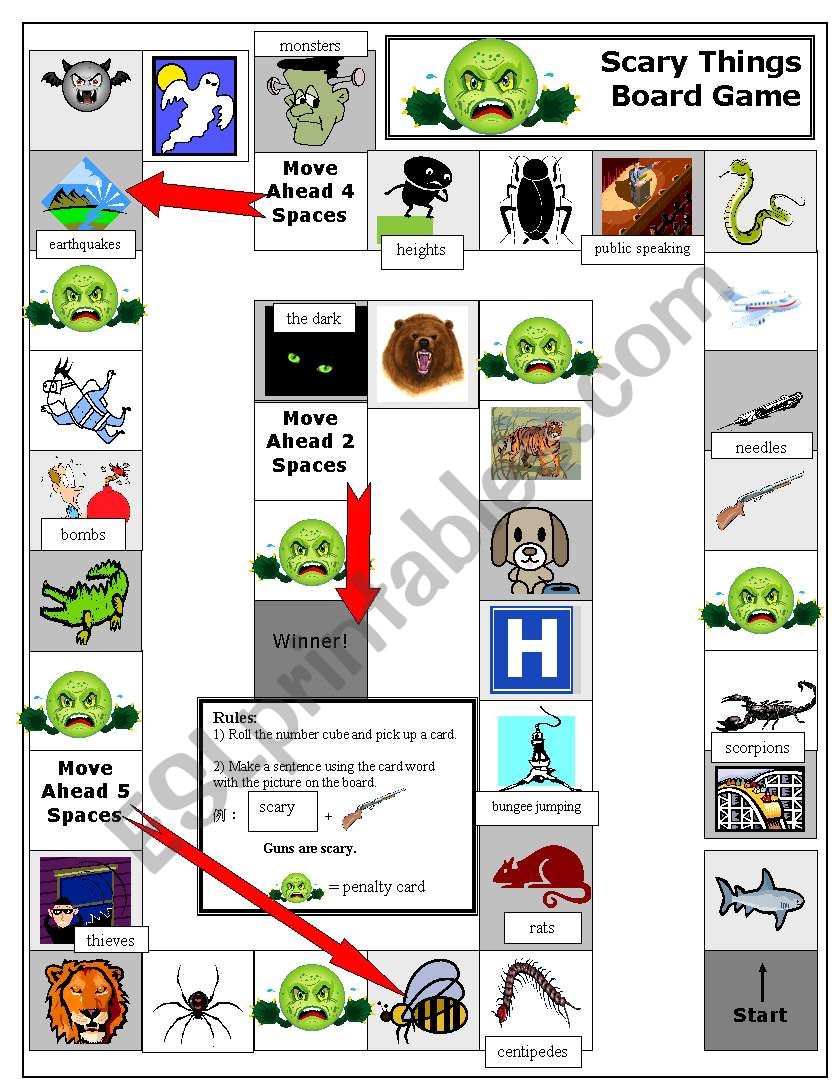 Scary Things Board Game worksheet