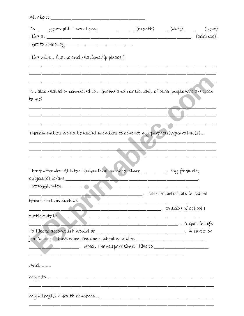 all about me worksheet