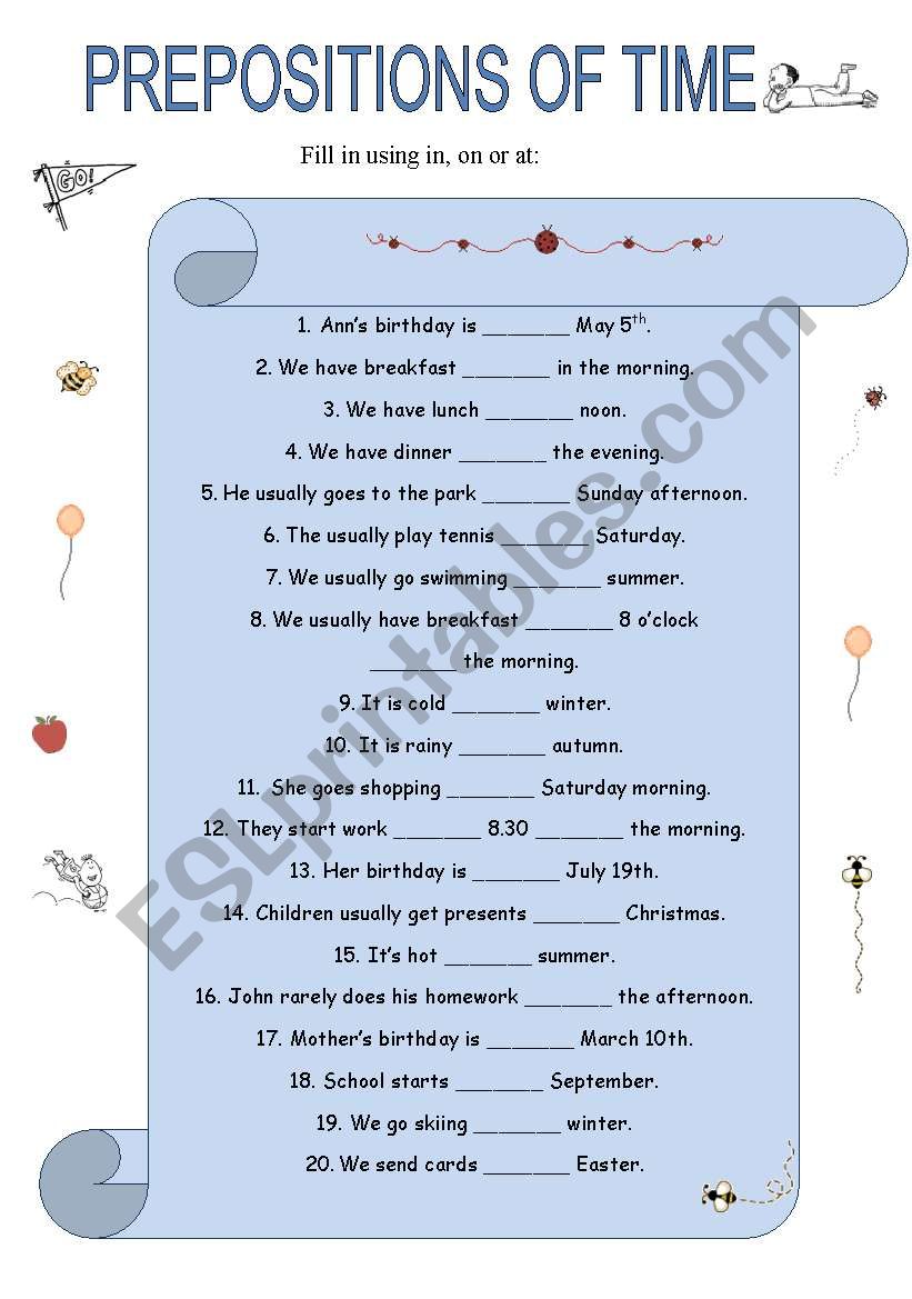 Prepositions of time (2) worksheet