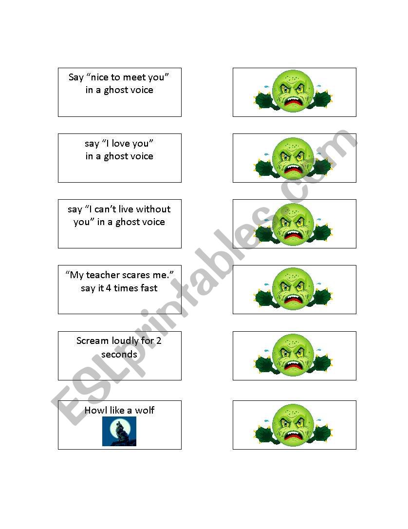 Scary Things Board Game Punishment Card Set