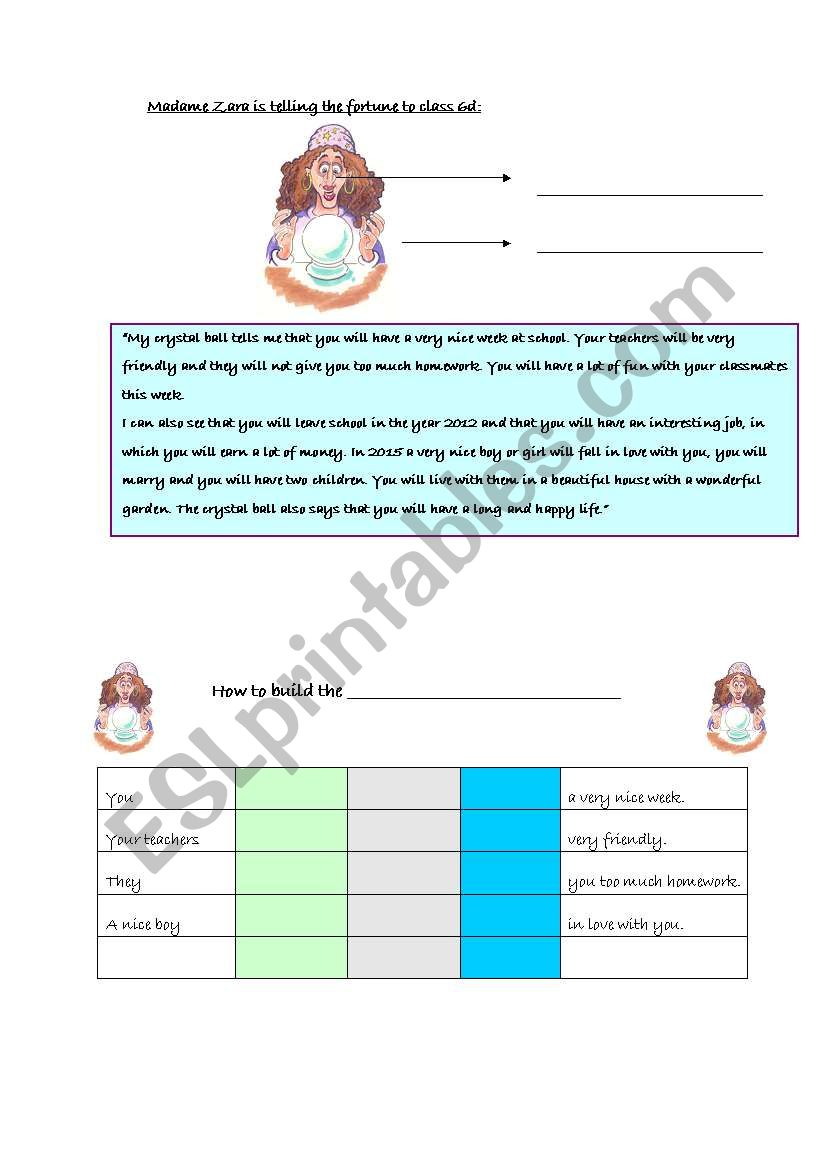 Madame Zara, fortune teller worksheet