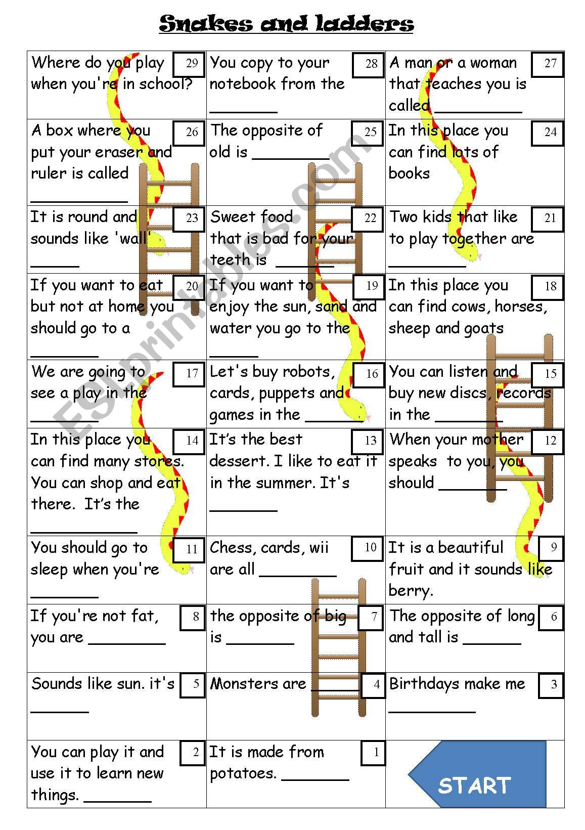 snakes and ladders - vocabulary game