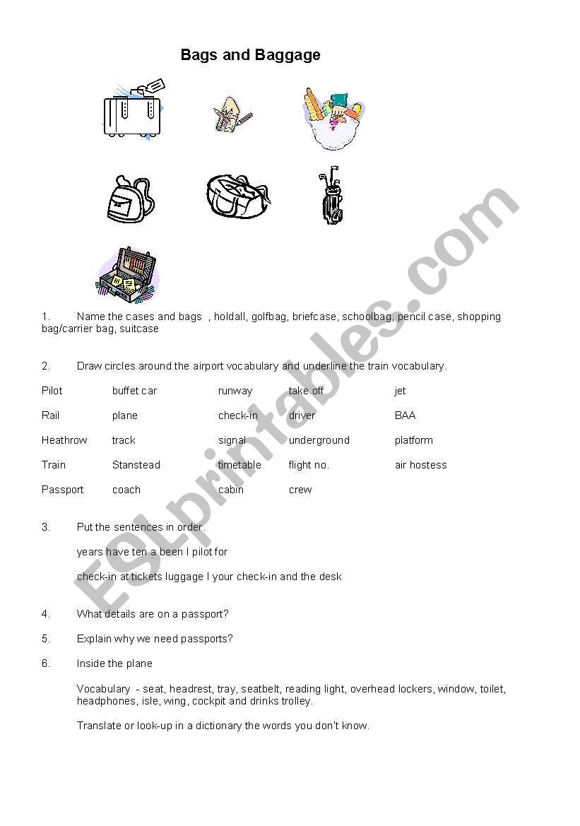 Airport and Travel vocabulary worksheet