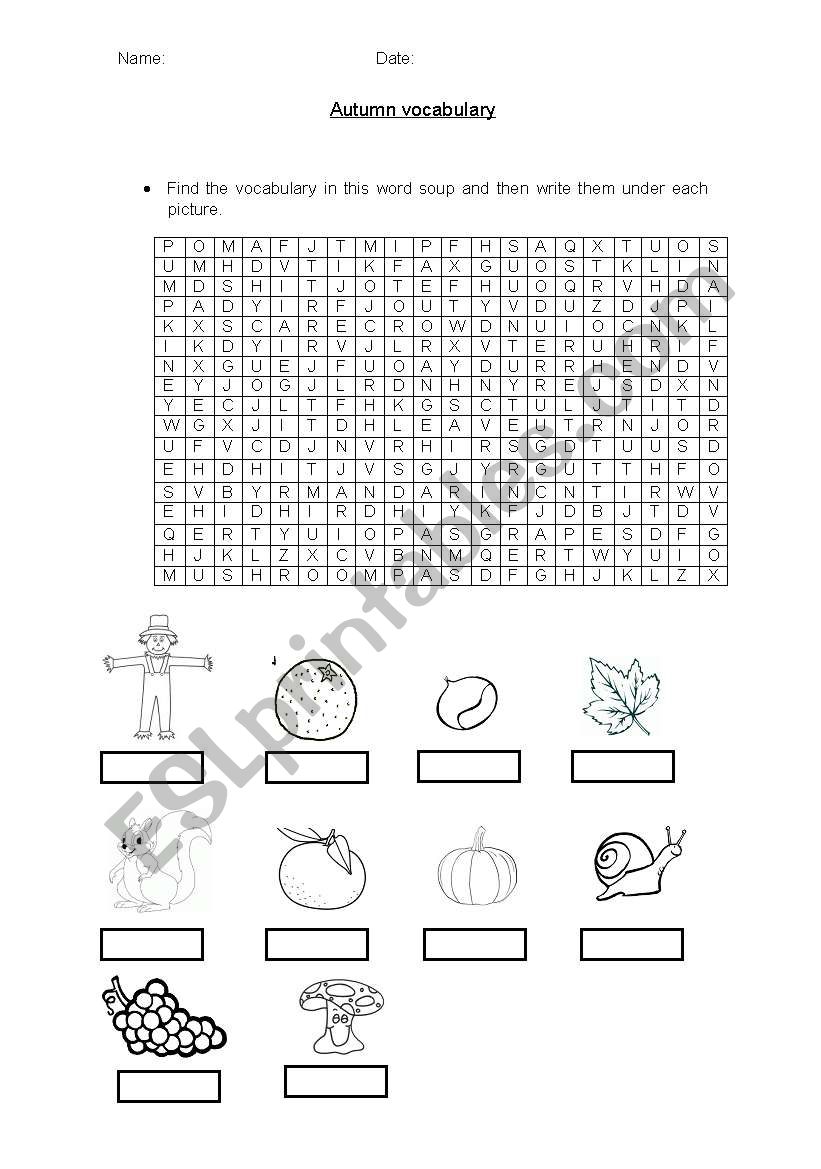 Autumn vocabulary worksheet