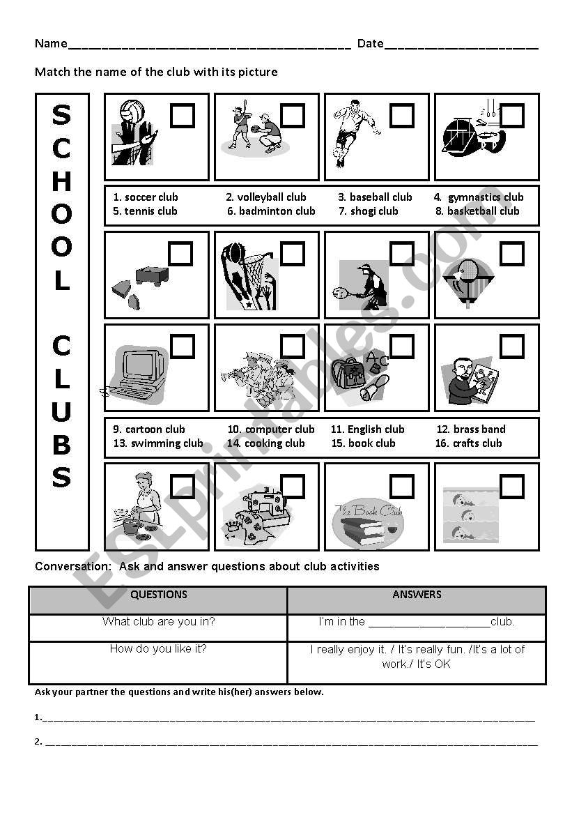 Talking about school club activities - ESL worksheet by emyo53