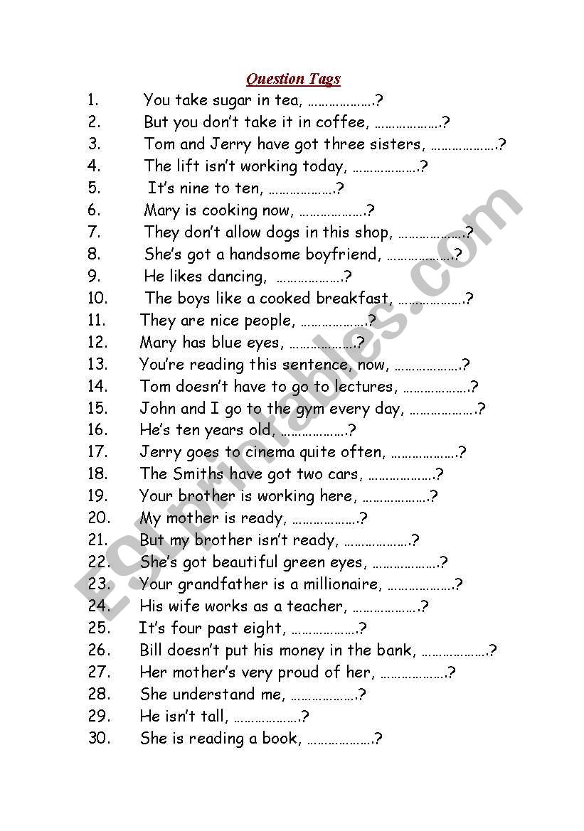 Question Tags worksheet