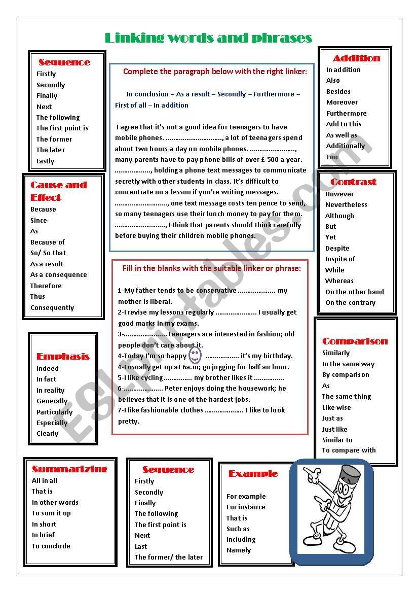 Linking words and phrases. worksheet