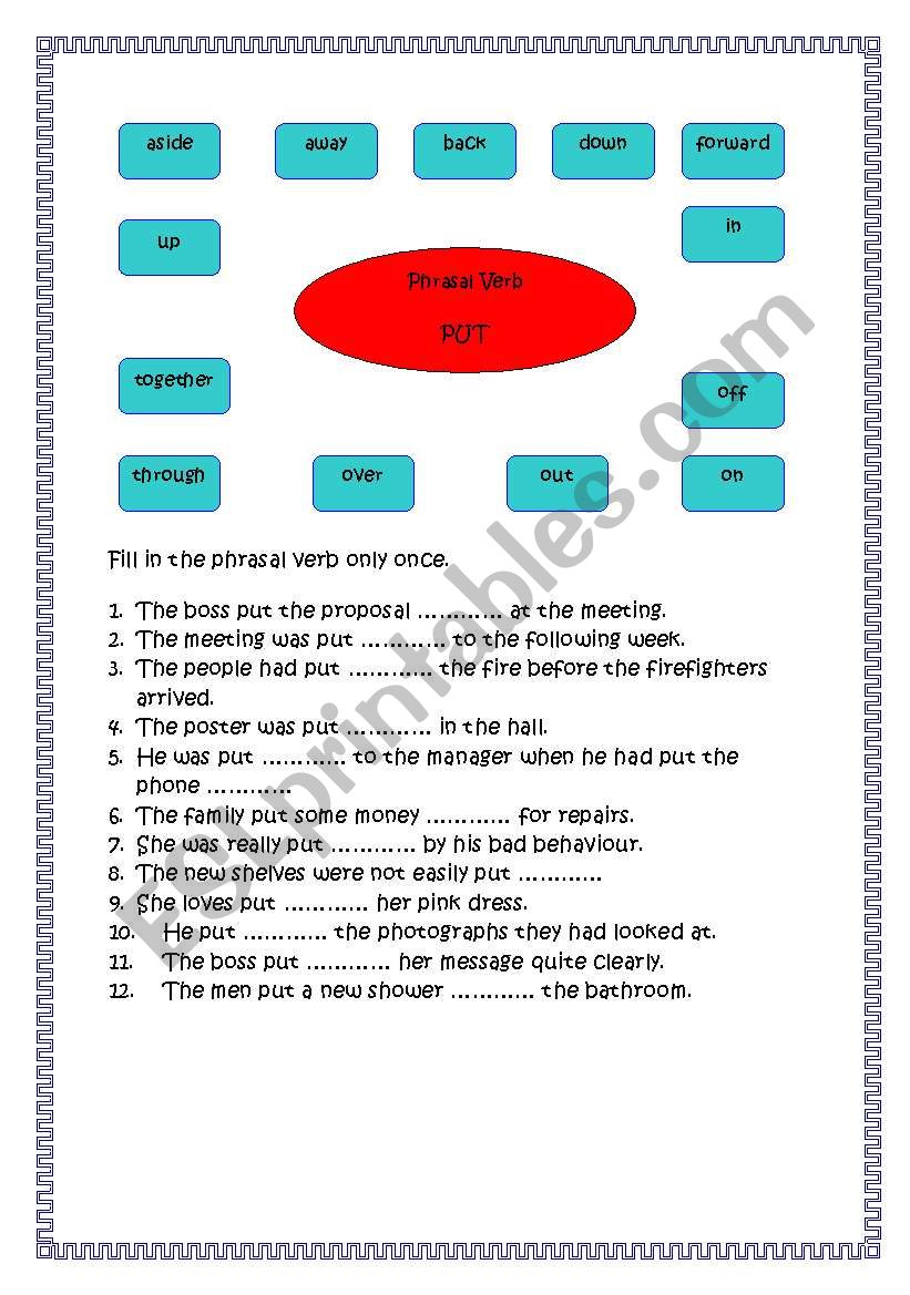 Phrasal Verb PUT worksheet