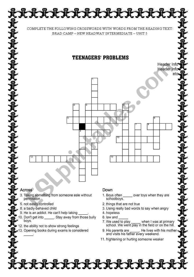 teenagersÂ´ problems worksheet