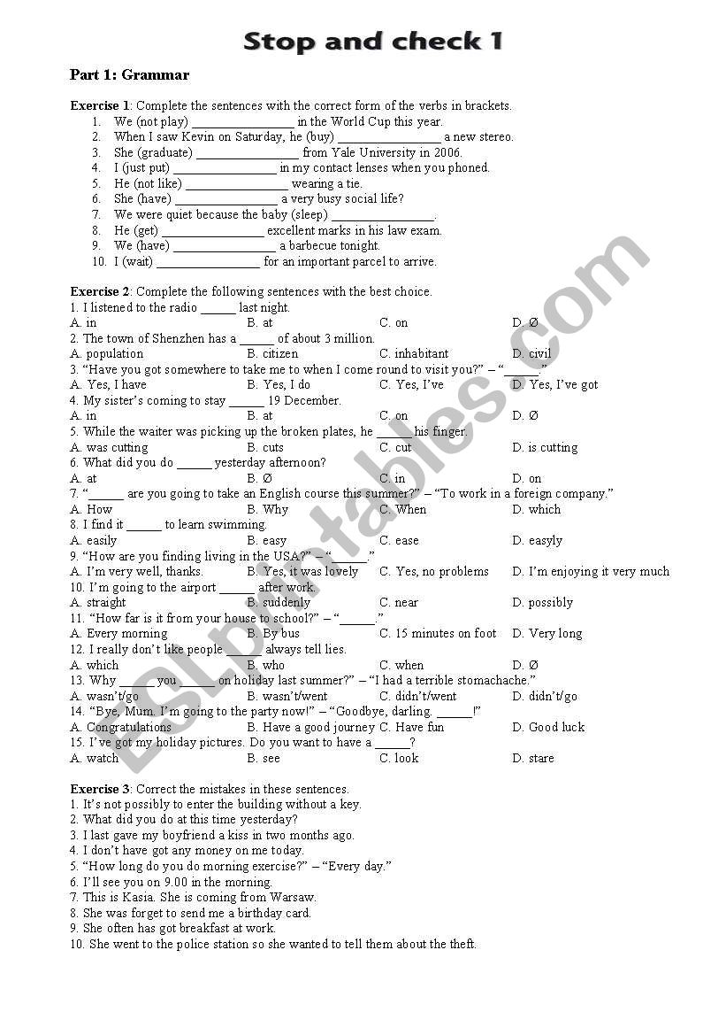 Grammar review worksheet