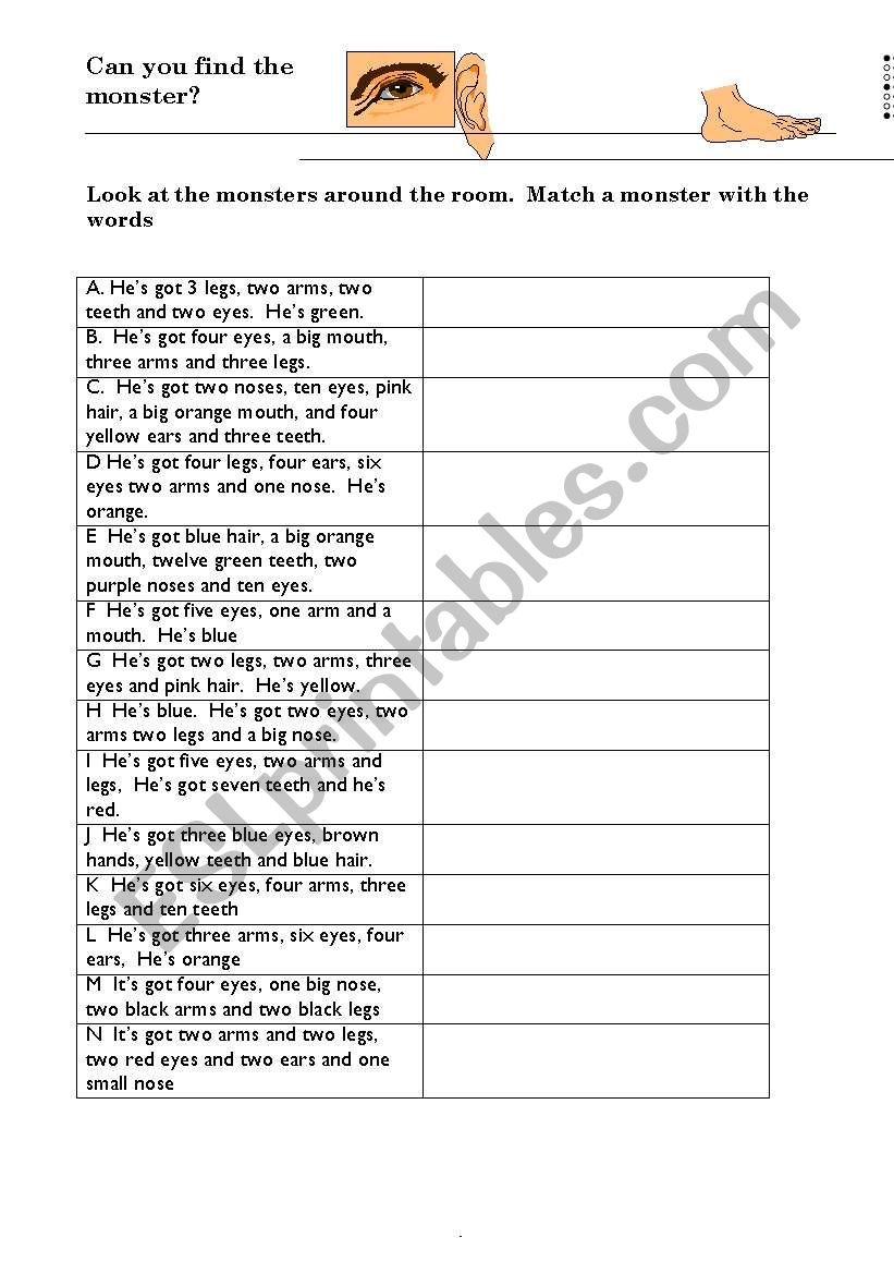 Monster matching mingle for monster vocab
