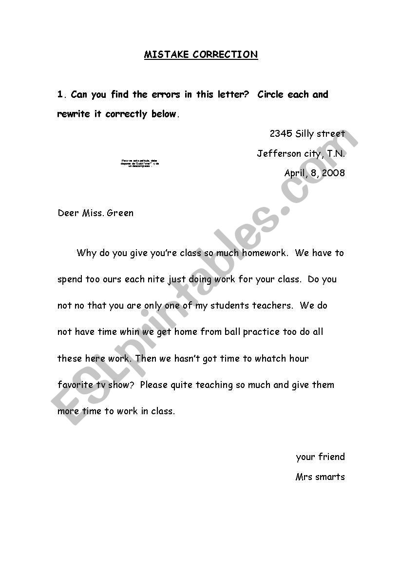 Mistake correction worksheet