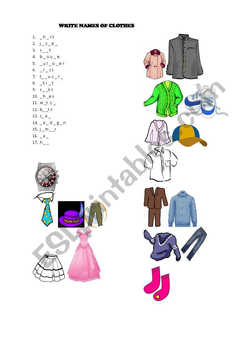 Clothes worksheet