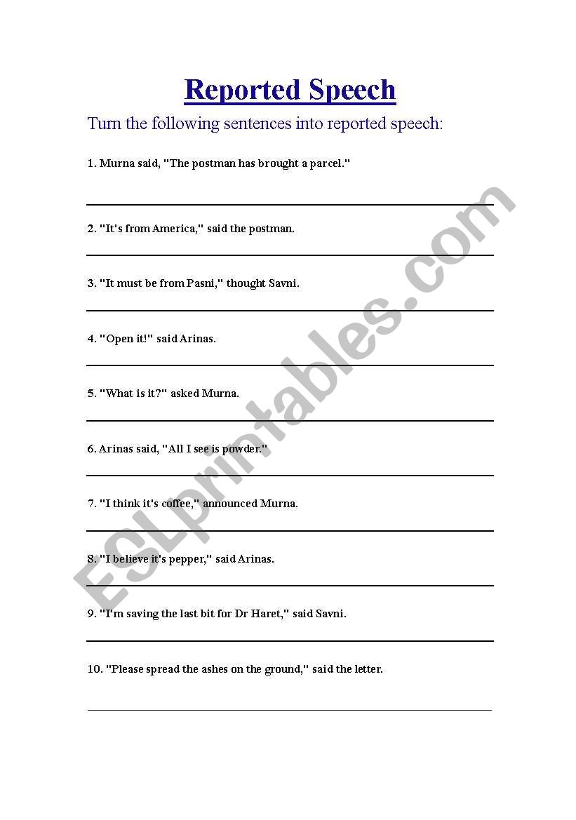 Reported Speech worksheet