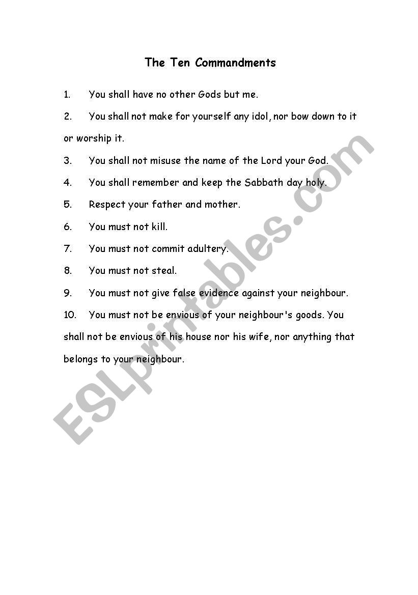 The Ten Commandments worksheet