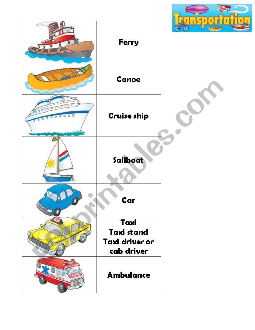 transportation color version worksheet