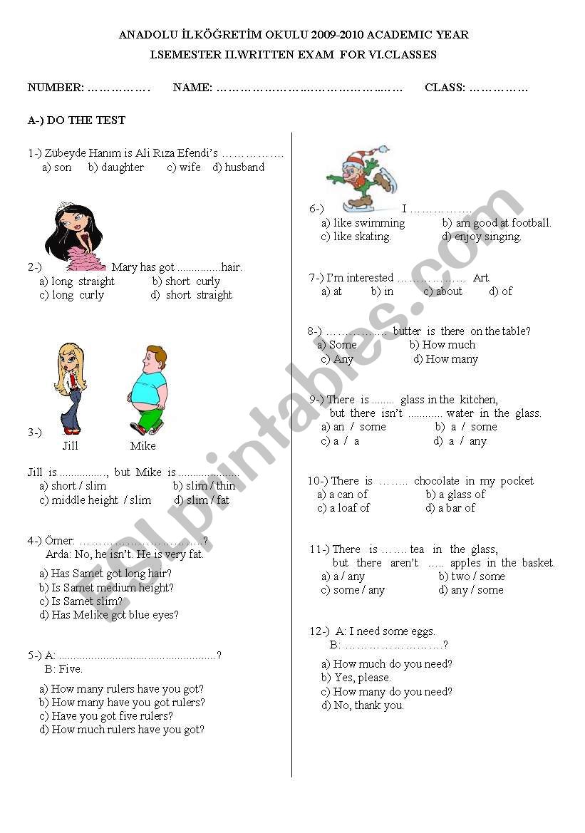 written exam worksheet