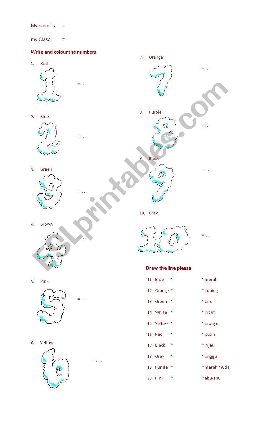 colouring numbers worksheet