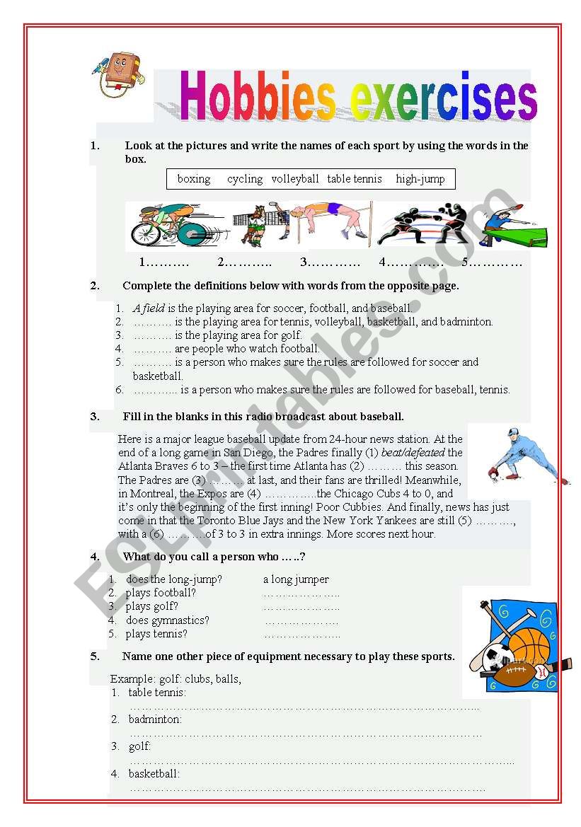 Hobbies exercises worksheet